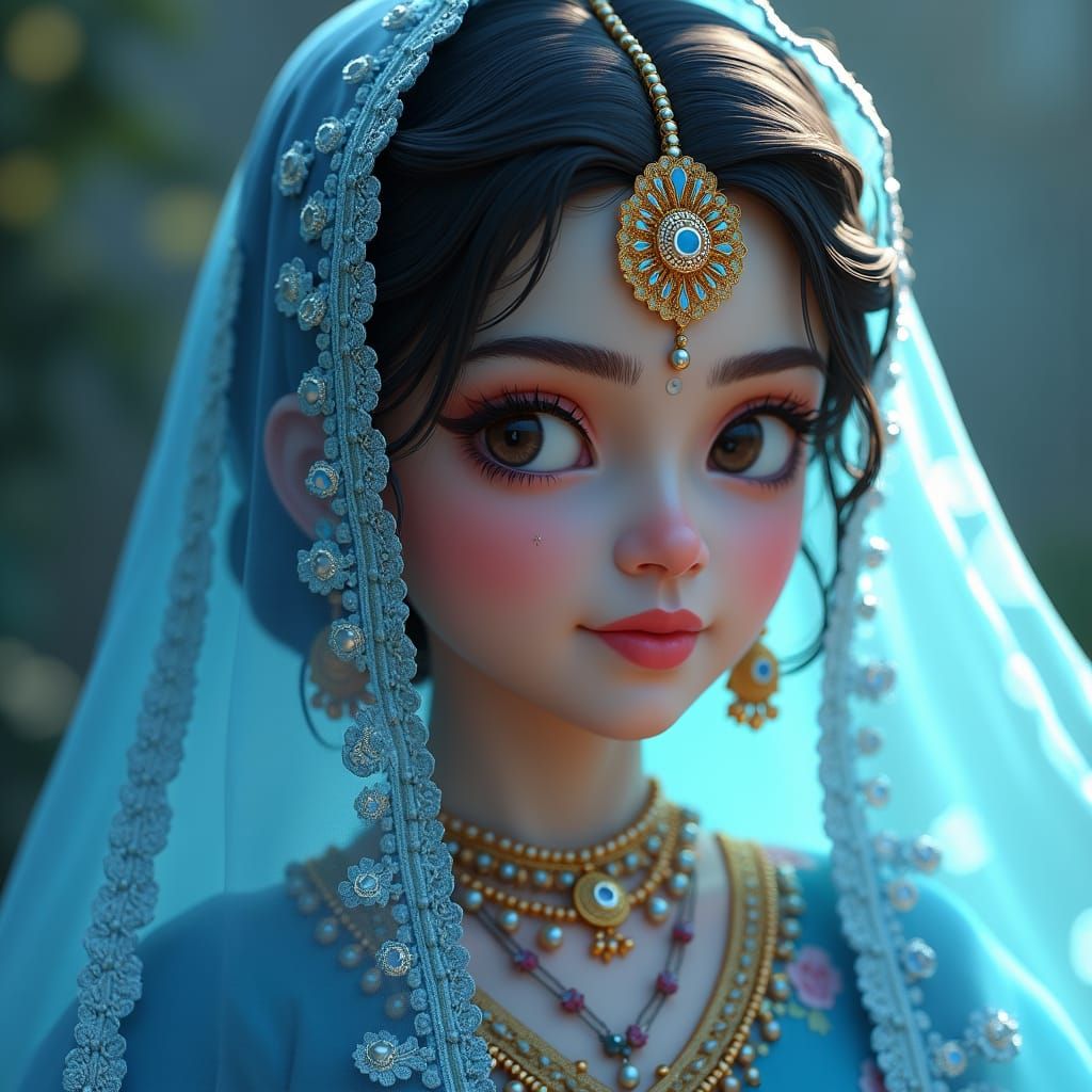 Woman in Gopi Dress with Volumetric Lighting