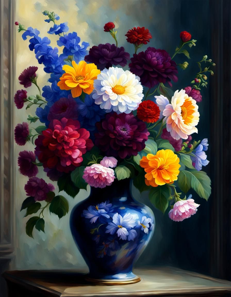 gorgeous painting of flowers in a vase