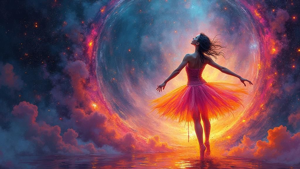Ballerina's Cosmic Dance in Vibrant Electric Colors