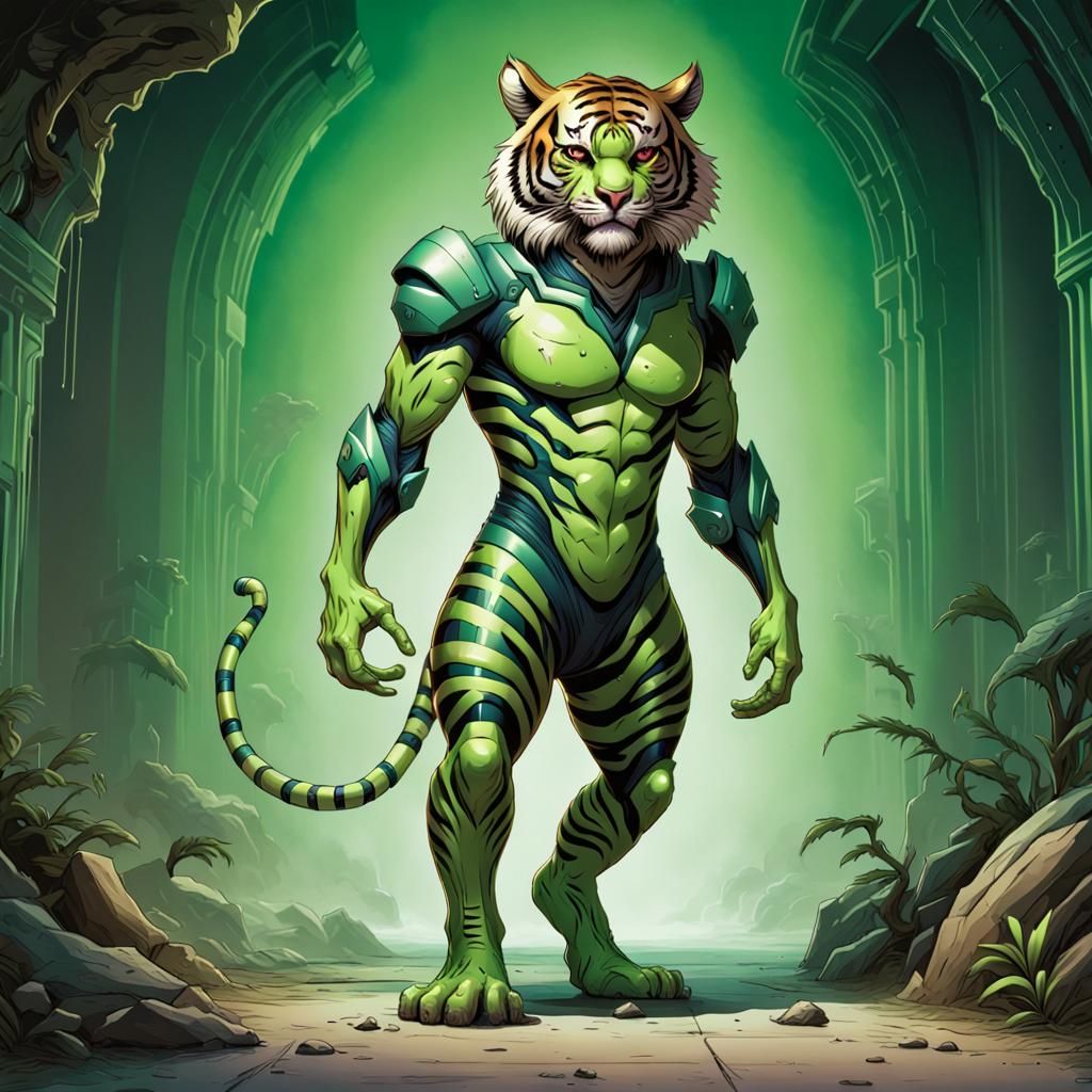 Green alien tiger - AI Generated Artwork - NightCafe Creator