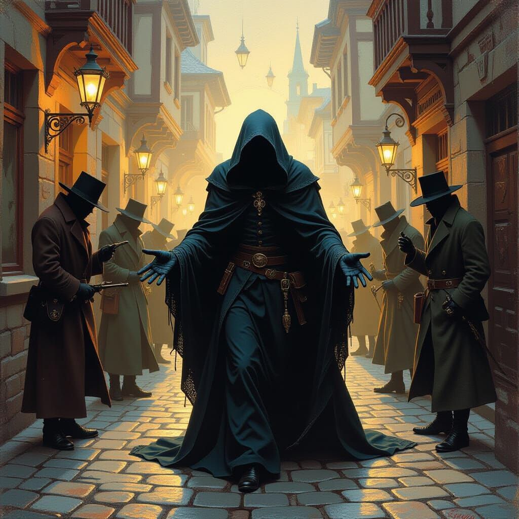 Mysterious Figure in Trouble as Oil Painting