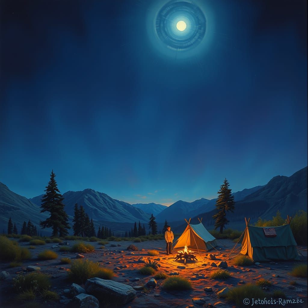 Moonlit Encampment with Stretching Time Ribbons