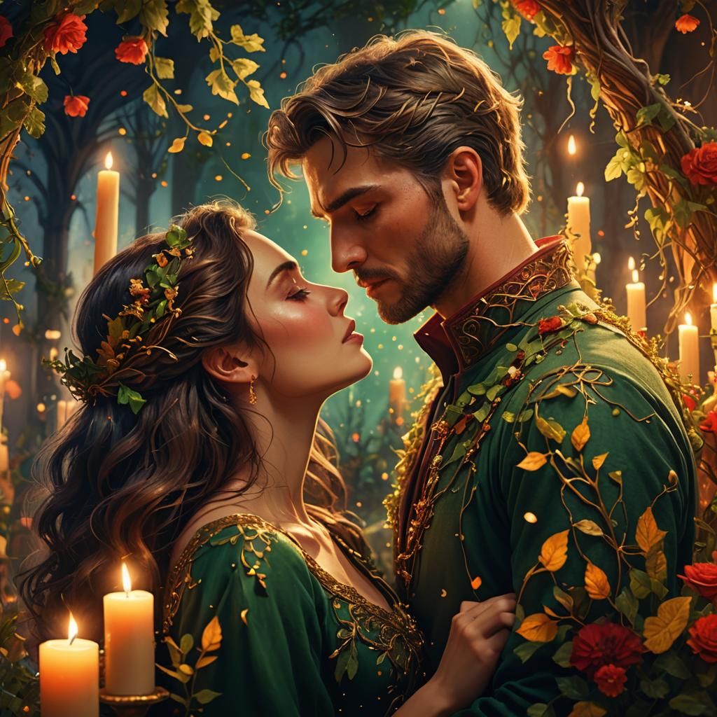 Romantic Kiss in a Fantasy Garden, Matte Painting