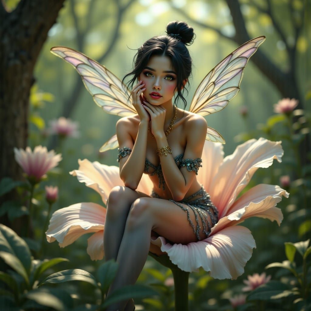 A fairy sitting on a flower <lora:Fairy:1.0> 64 megapixels 8K resolution DSLR HDR long exposure 
