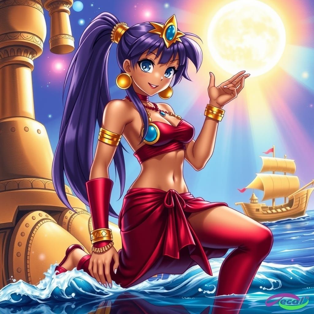 Beatmania IIDX artwork illustration Shantae, tanned skin, ha...