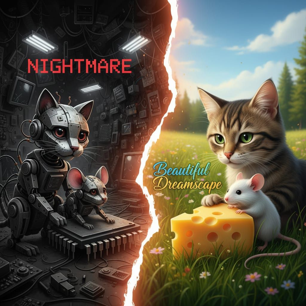 Nightmares 🤖👾⬛ & 🧀🐭😻 Dreamscapes  by @Xenia