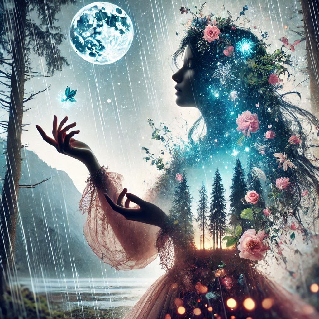 double exposure beautiful fantasy DALL-E 3 portrait landscape..