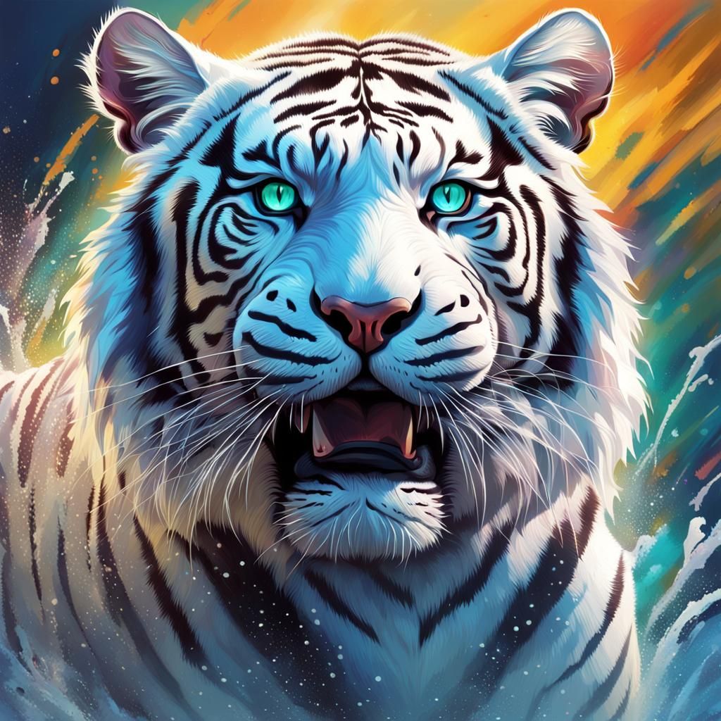 Hyperrealistic White Ghost Tiger in Splash Art Style