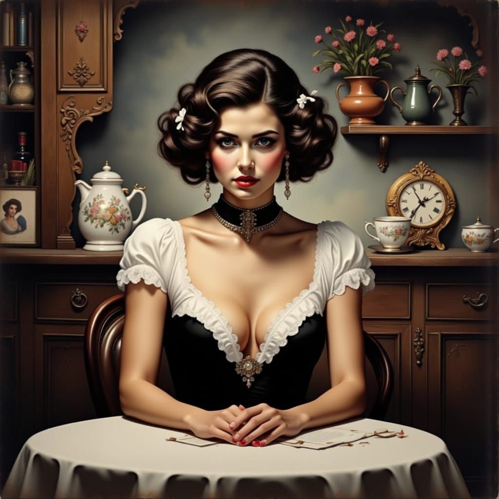 Elegant Woman in Retro Art Deco Kitchen