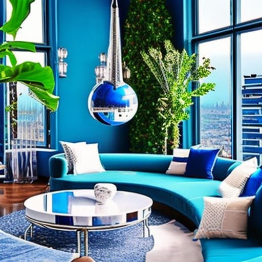 Beautiful Circular round blue penthouse with blue walls& Huge windows