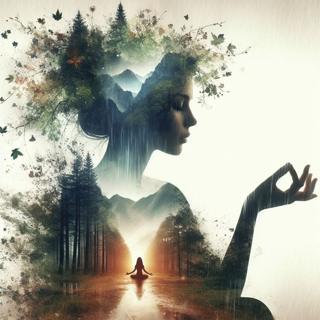 double exposure beautiful fantasy DALL-E 3 portrait landscap...