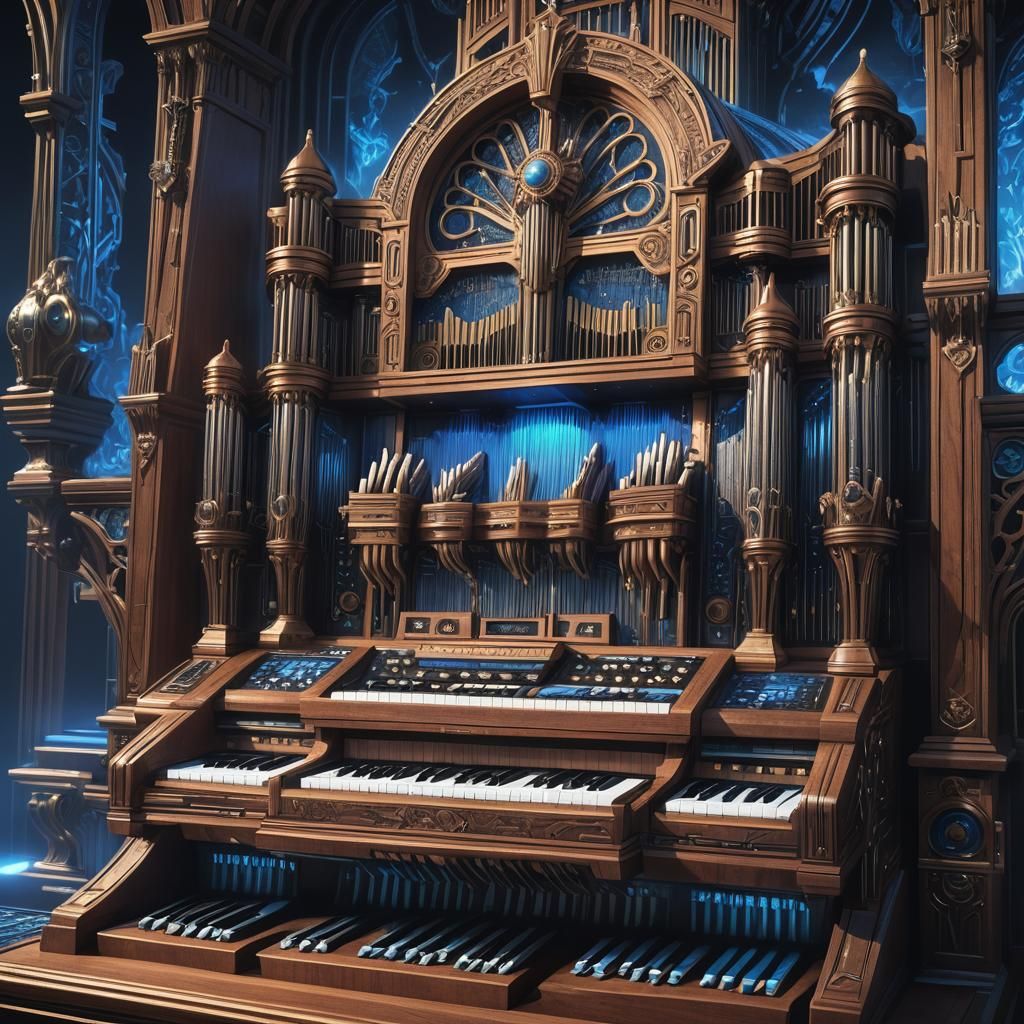 Luxurious Electronic Organ on Stage: Cinematic Concept Art