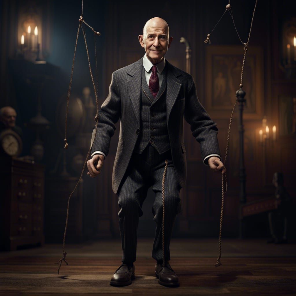 Full body Marionette , an old gentleman going bald wearing a...