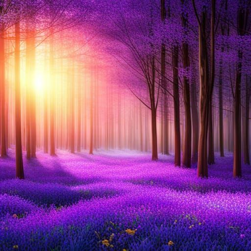 a periwinkle fairy tale forest full of butterflies of many  hues, Lovely lilac clover path, intricately ...  by @LostInAmerica