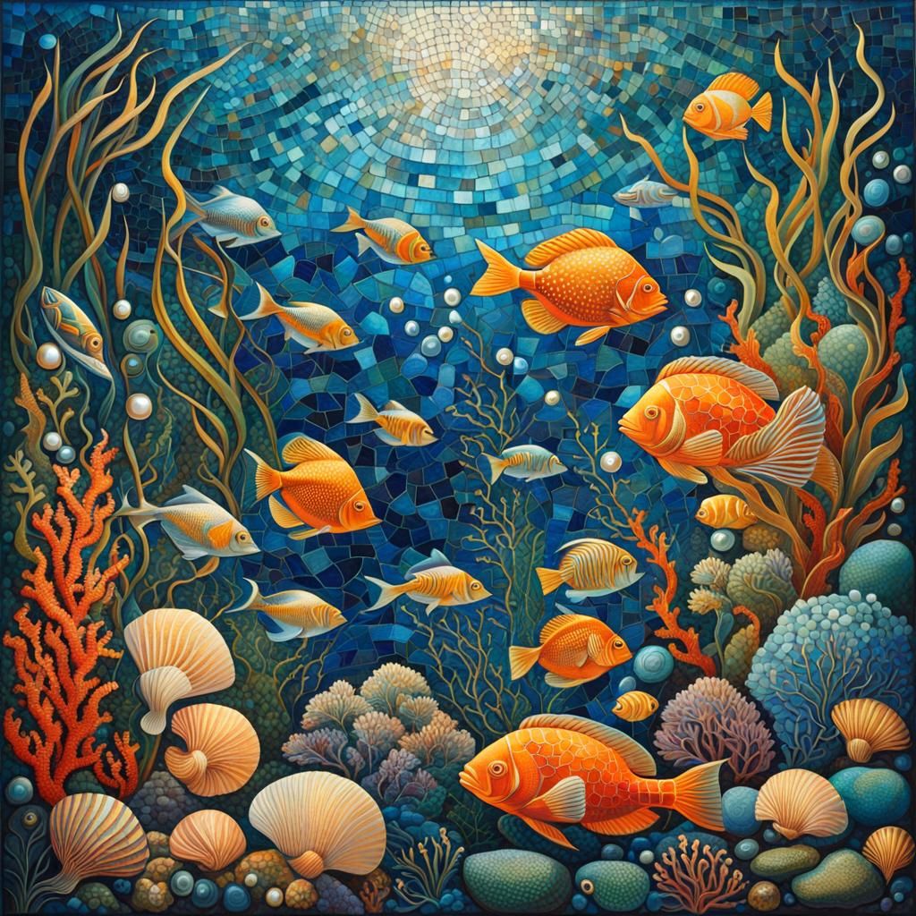 Mosaic Underwater Scene - AI Generated Artwork - NightCafe Creator