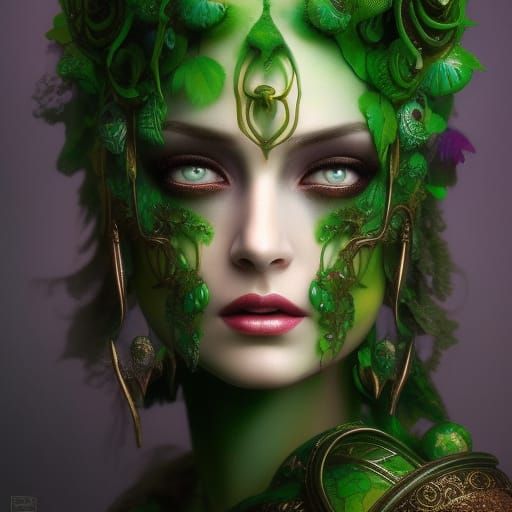 Beautiful Celtic priestess dressed in green velvet dress, in a mystical ...