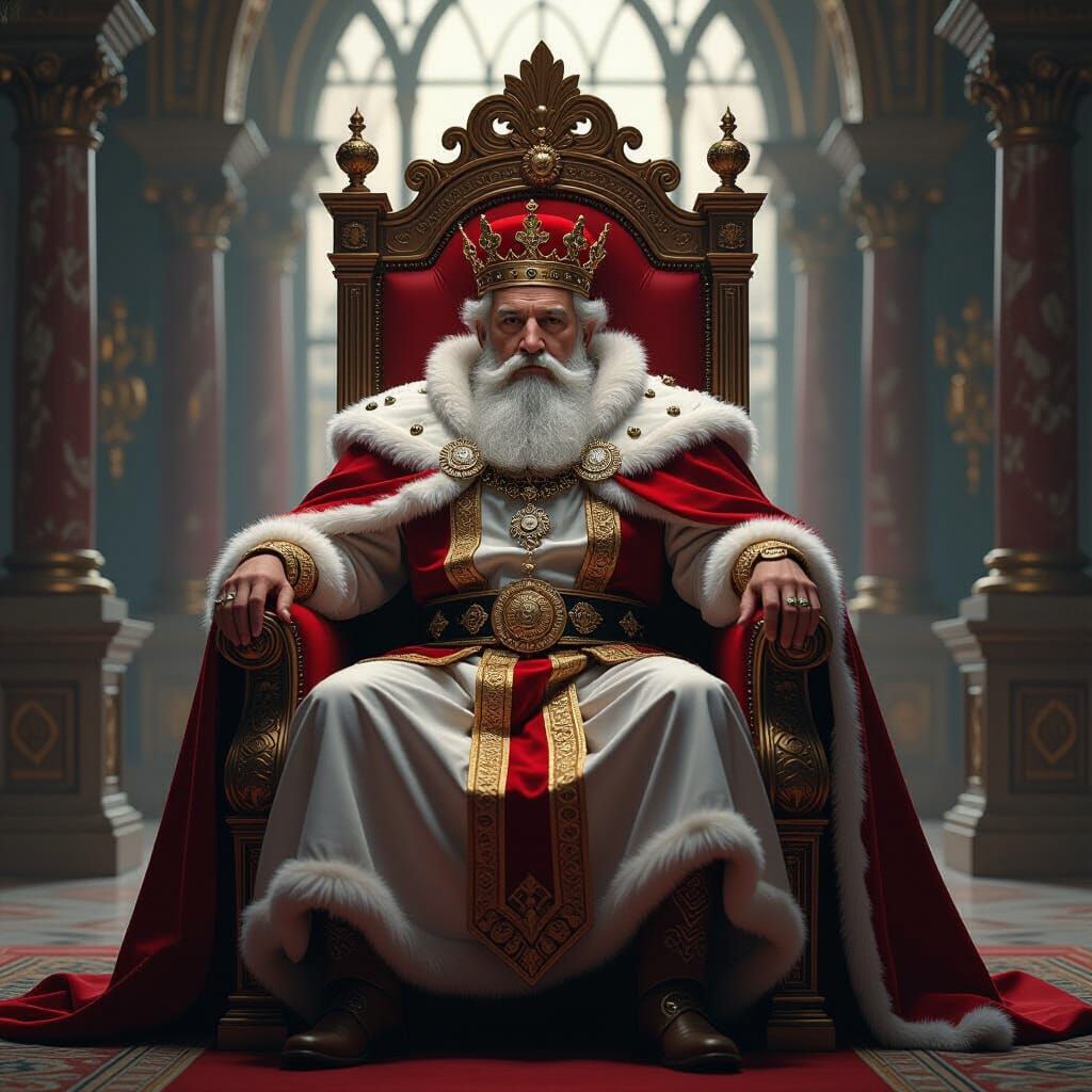 Regal King on Throne in Ornate Palace