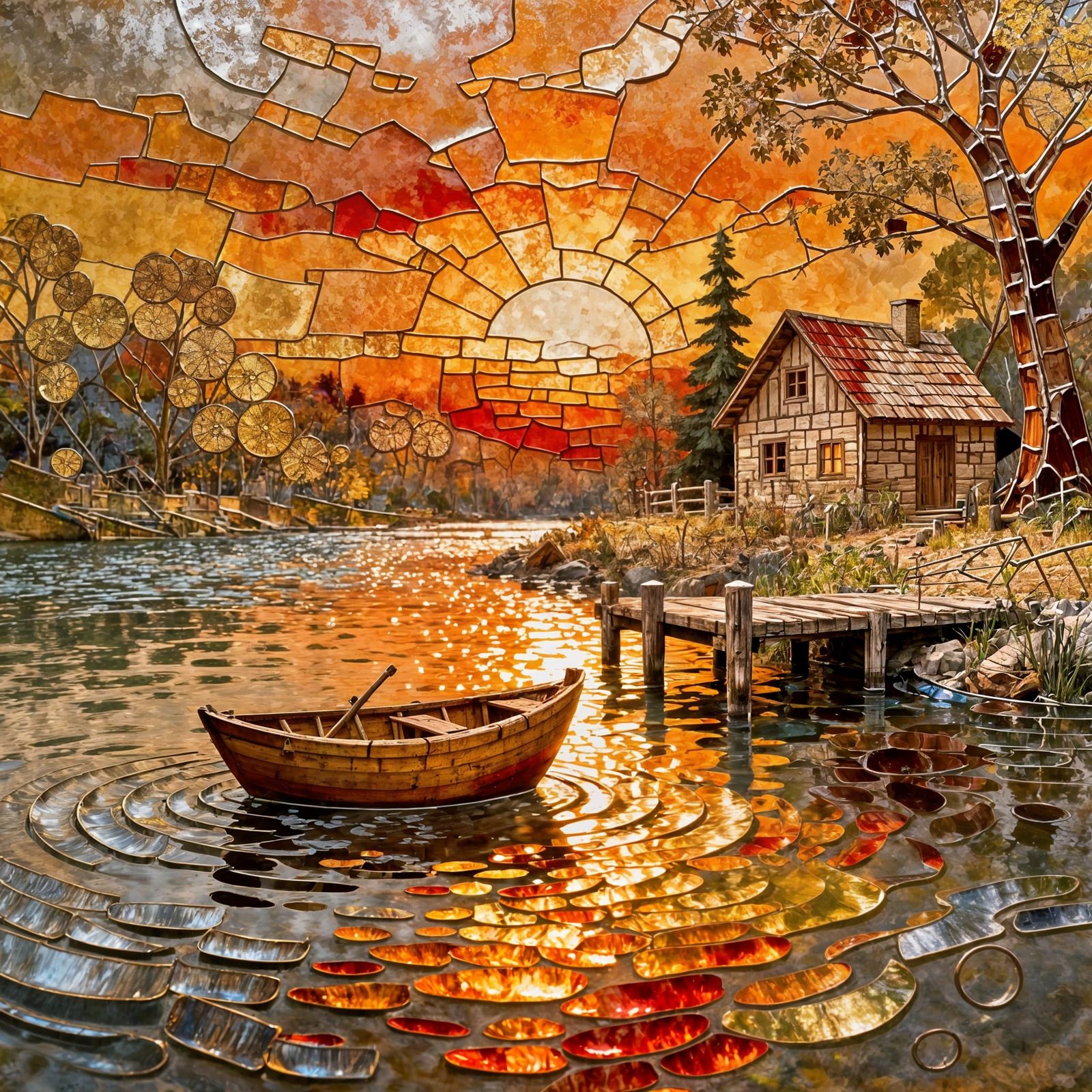 Fantasy Village at Sunset Embossed Metal Relief