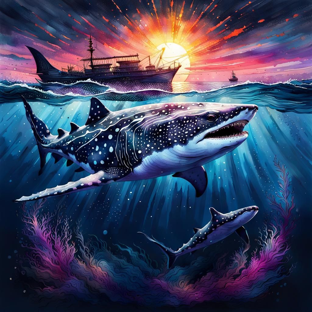 Whale Sharks At Sunset  by @Kitty Blacksmith