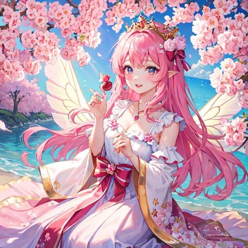 Light pink short hair anime girl surrounded by Sakura cherry blossom trees  - AI Generated Artwork - NightCafe Creator