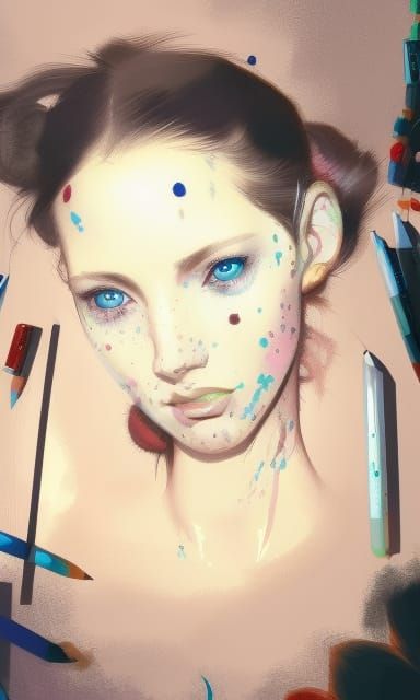 Long crazy wild hair multi colored  bunnie girl freckles hea...