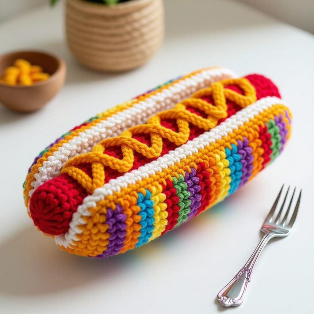 A hotdog made of crochet 1  by @Angelo Chuck Wagon
