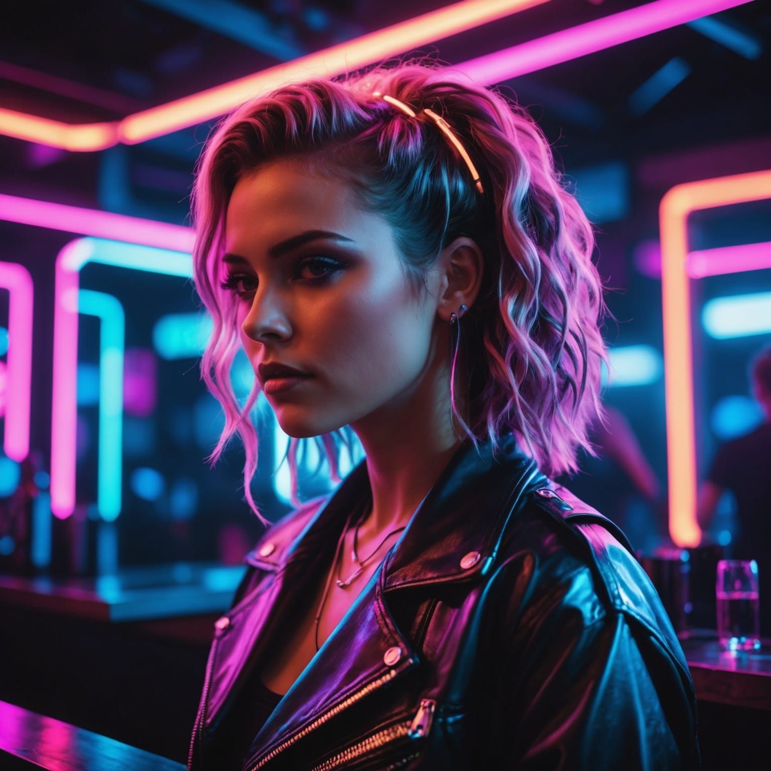 Pop Star Performing with Neon Lights in Hair