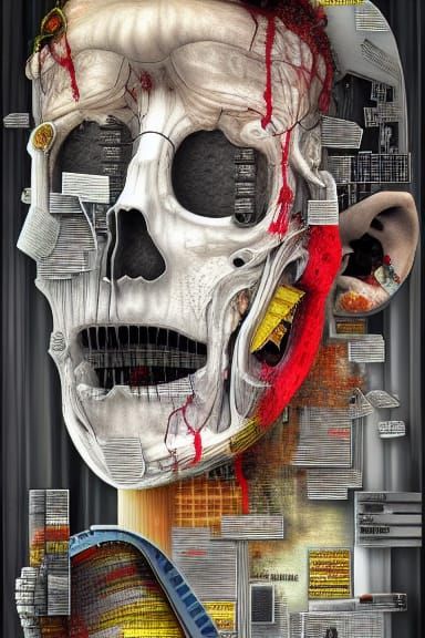 Murderous Surgeon, hyperdetailed mixed media collage, 3d det...