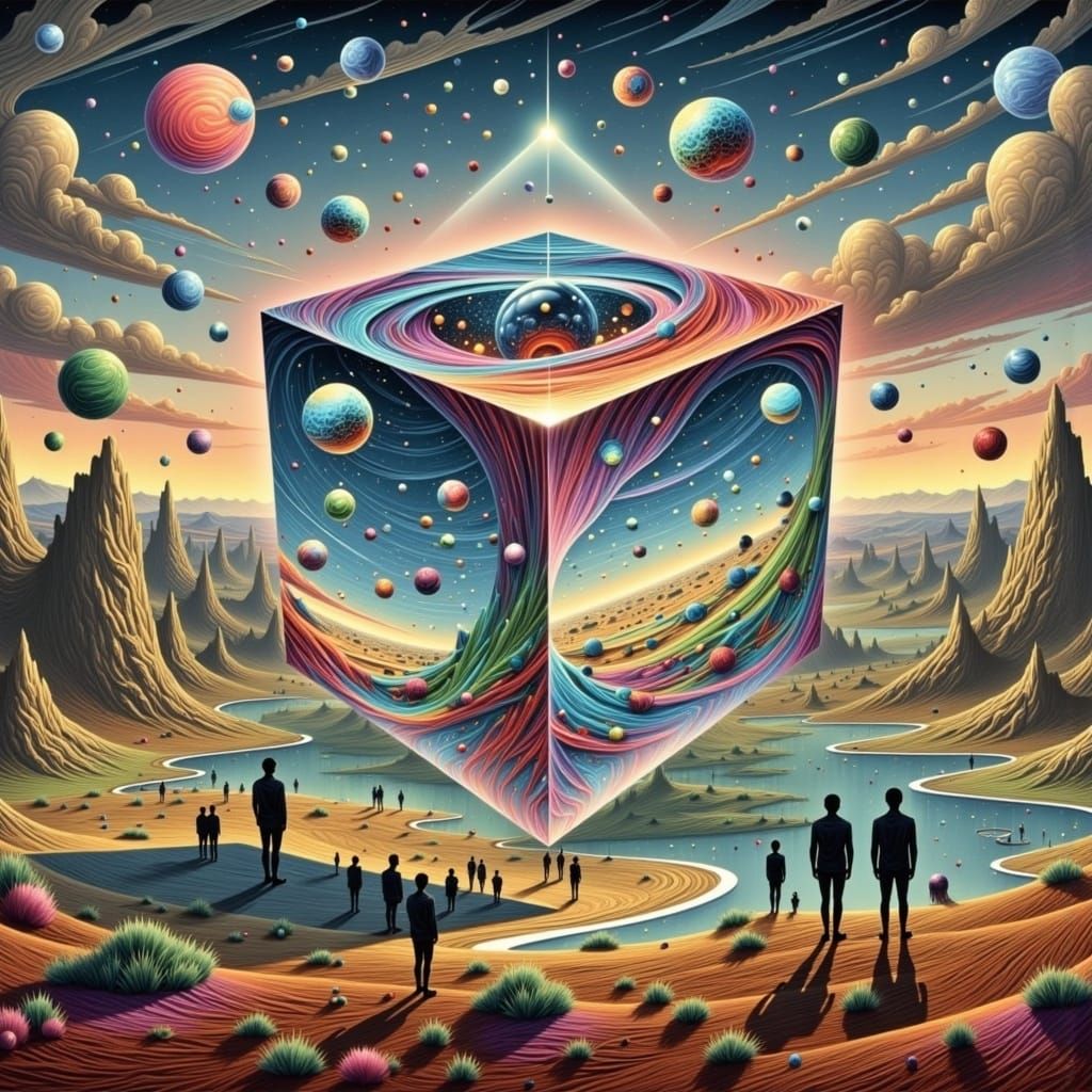 Cosmic Prism in Dreamlike Surrealist Landscape