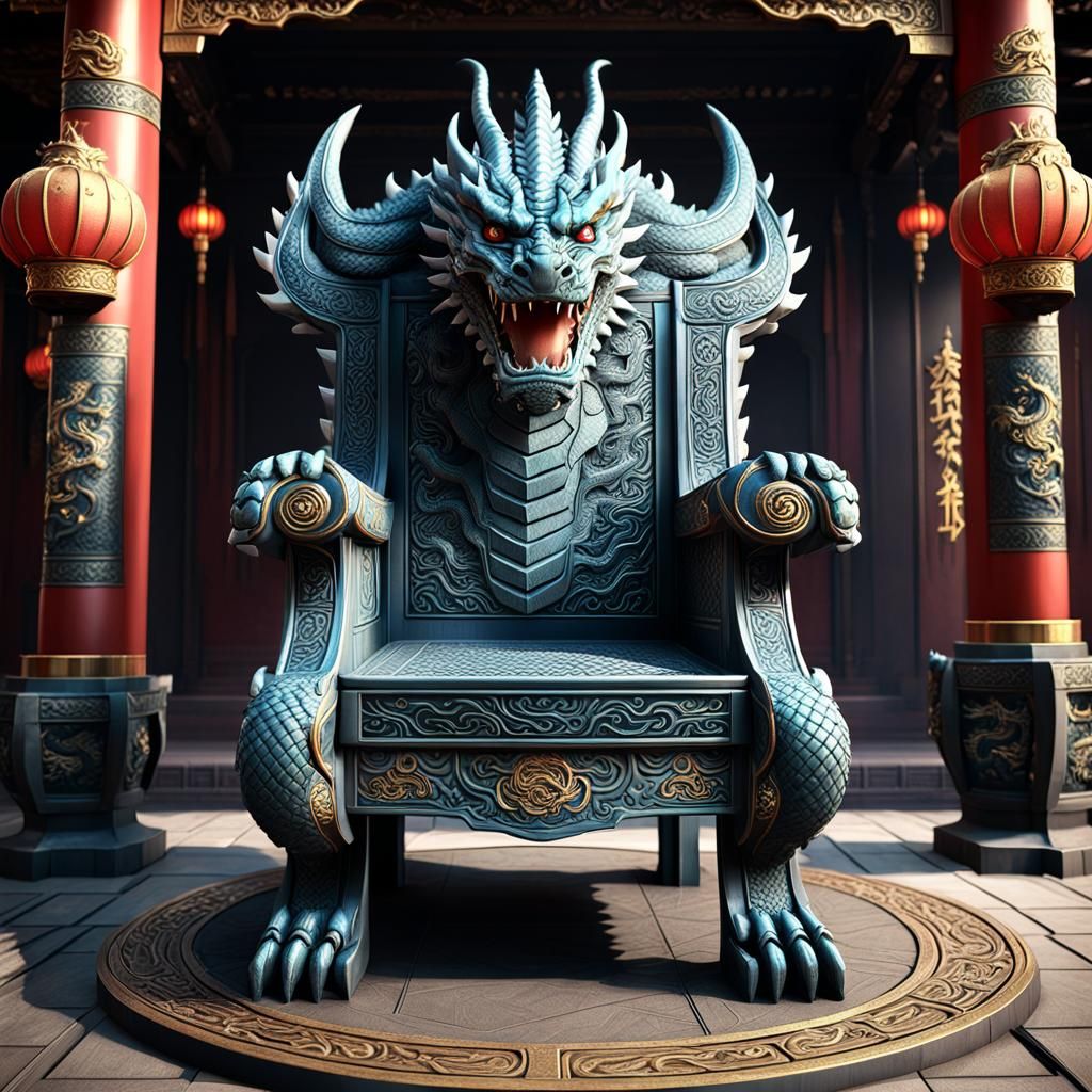 Dragon Palace with Ornate Throne in Surreal Style