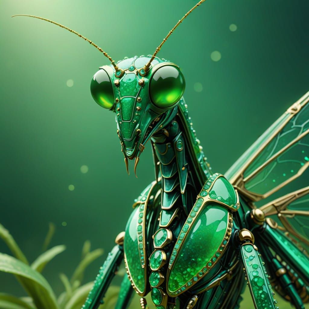 Emerald & Jade Jeweled Praying Mantis  by @Warlock11