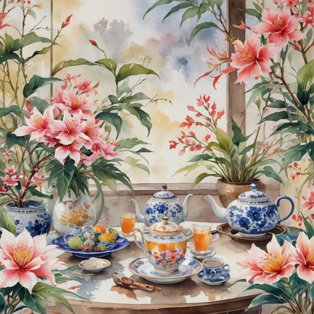 Fractal Exotic Elegance, Japanese Home interior, Teatime, Fl...