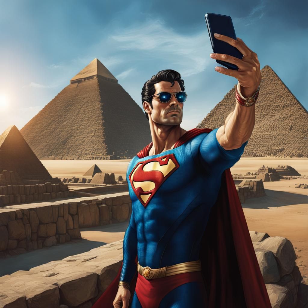 Superman taking a selfie at the pyramids  by @undefined