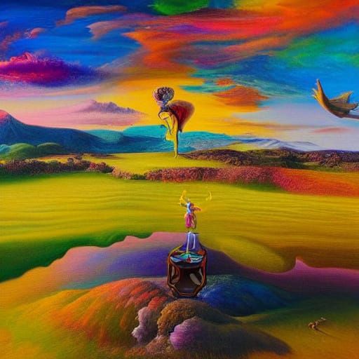 Dreamlike Surrealism in Vibrant Oil Painting