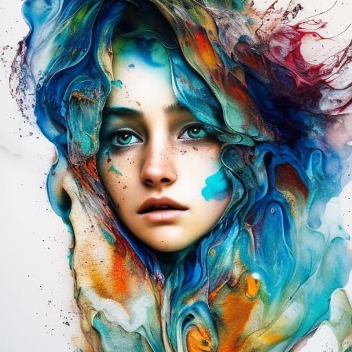 Portrait of a disheveled Mountainscapes: ink flow: 8k resolu...