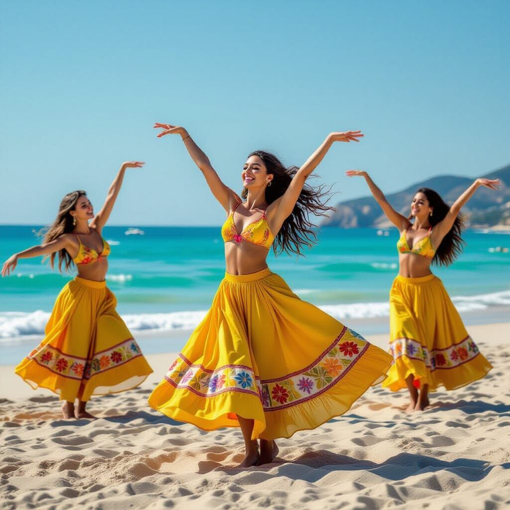 Dancing Elephant on a Beach at Sunset