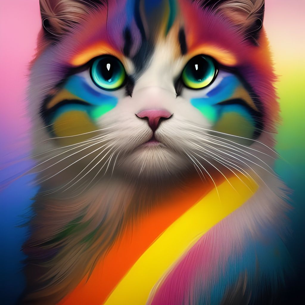 The Cute Rainbow Cat, Fluffy, Magical - Ai Generated Artwork 