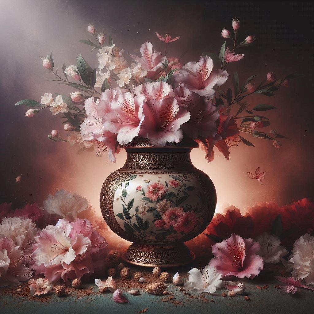 urn, azaleas, atmospheric airiness eerily alight, ethereal esthetic, ambergris accents  by @jeanne