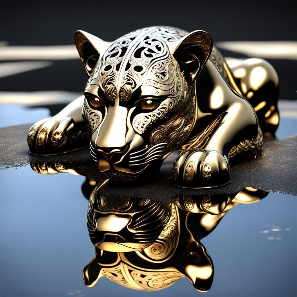 golden jungle and black wild panther hood ornament growing out of