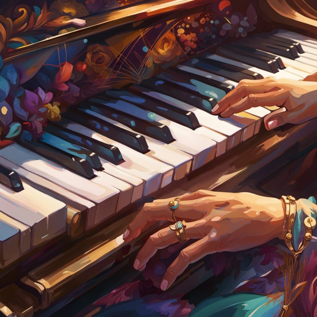 Close up view of hands playing a piano