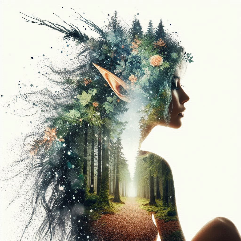 double exposure beautiful fantasy DALL-E 3 portrait landscape..