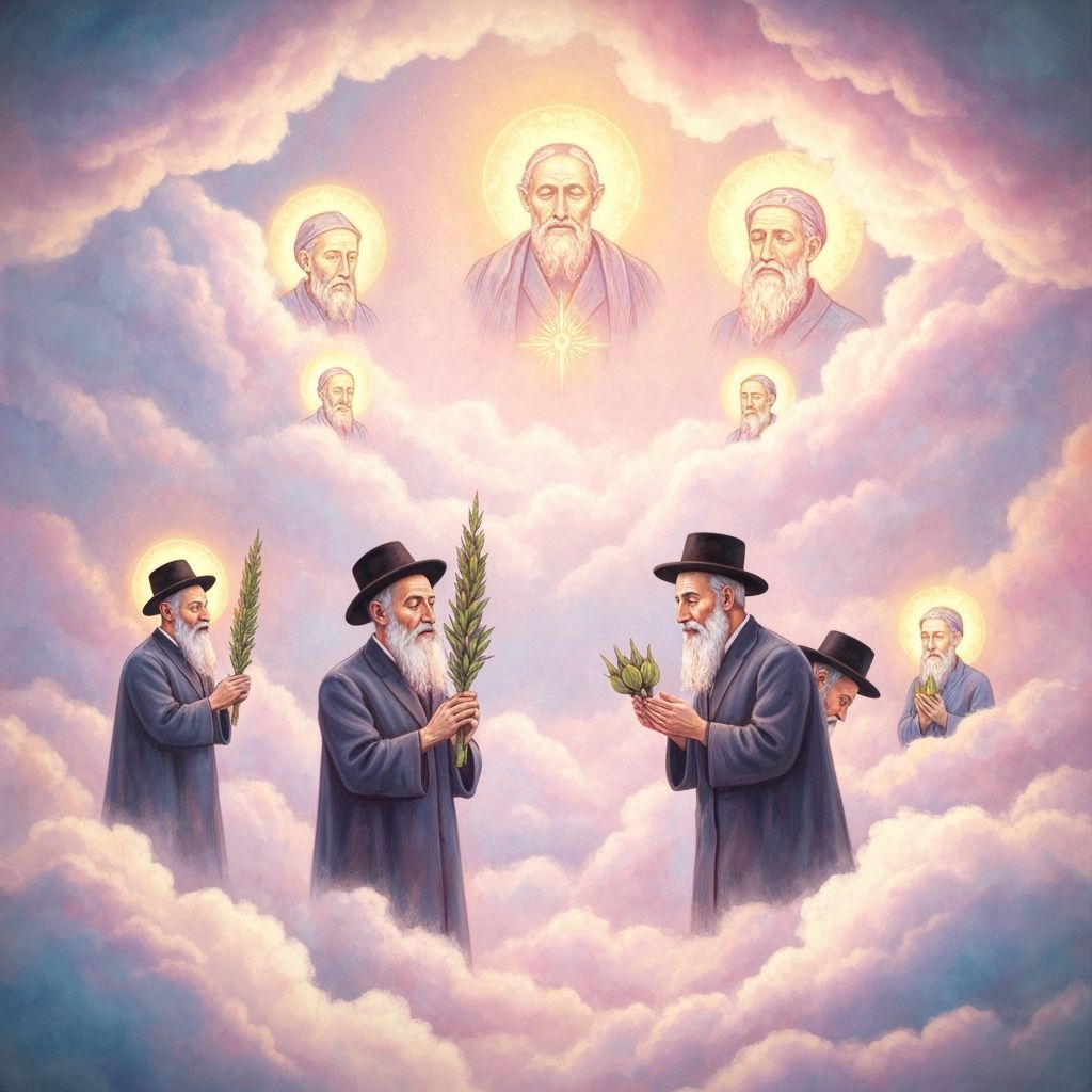 Chasidim Praying Amidst Clouds with Lulav and Etrog