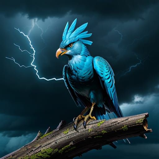 Majestic Thunderbird Digital Art with Electric Blue Feathers