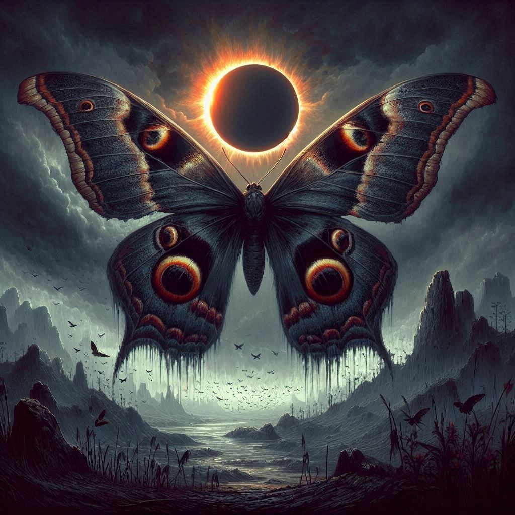 Giant butterfy causing a solar eclipse