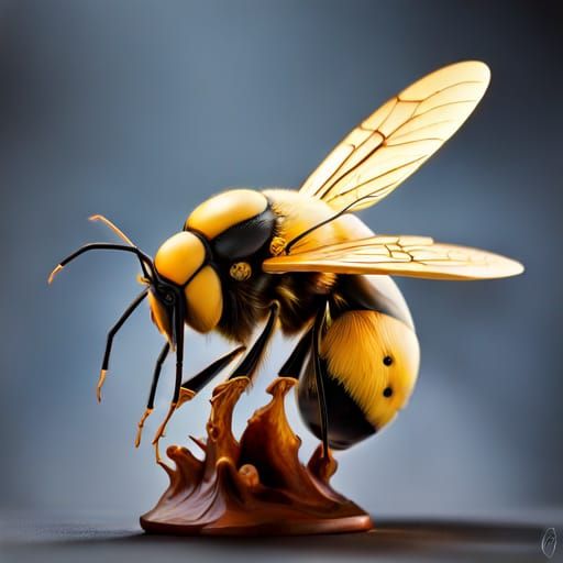 Wood Carved Beautiful Bumble Bee AI Generated Artwork NightCafe Creator