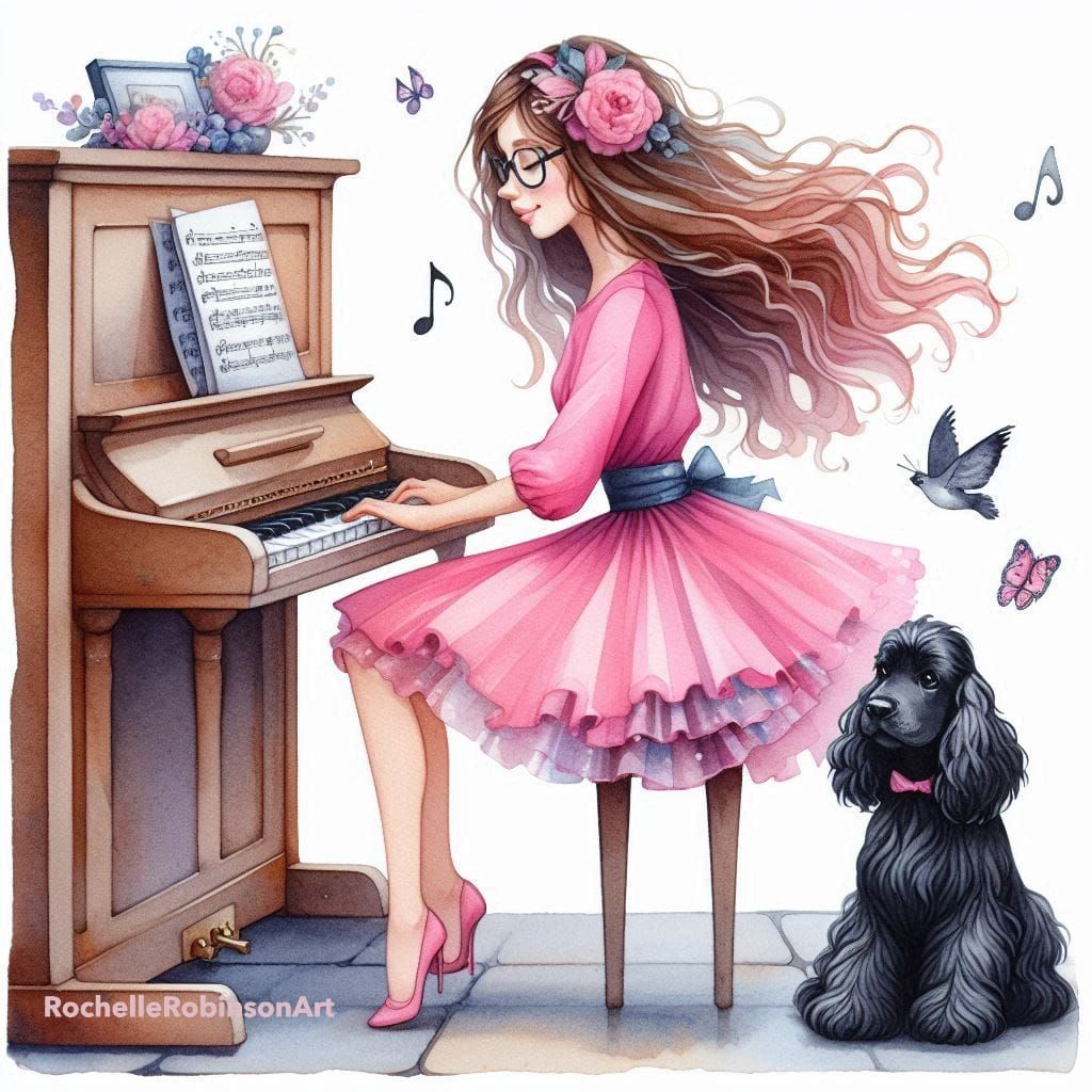 A Girl and Her Dog - Watercolour