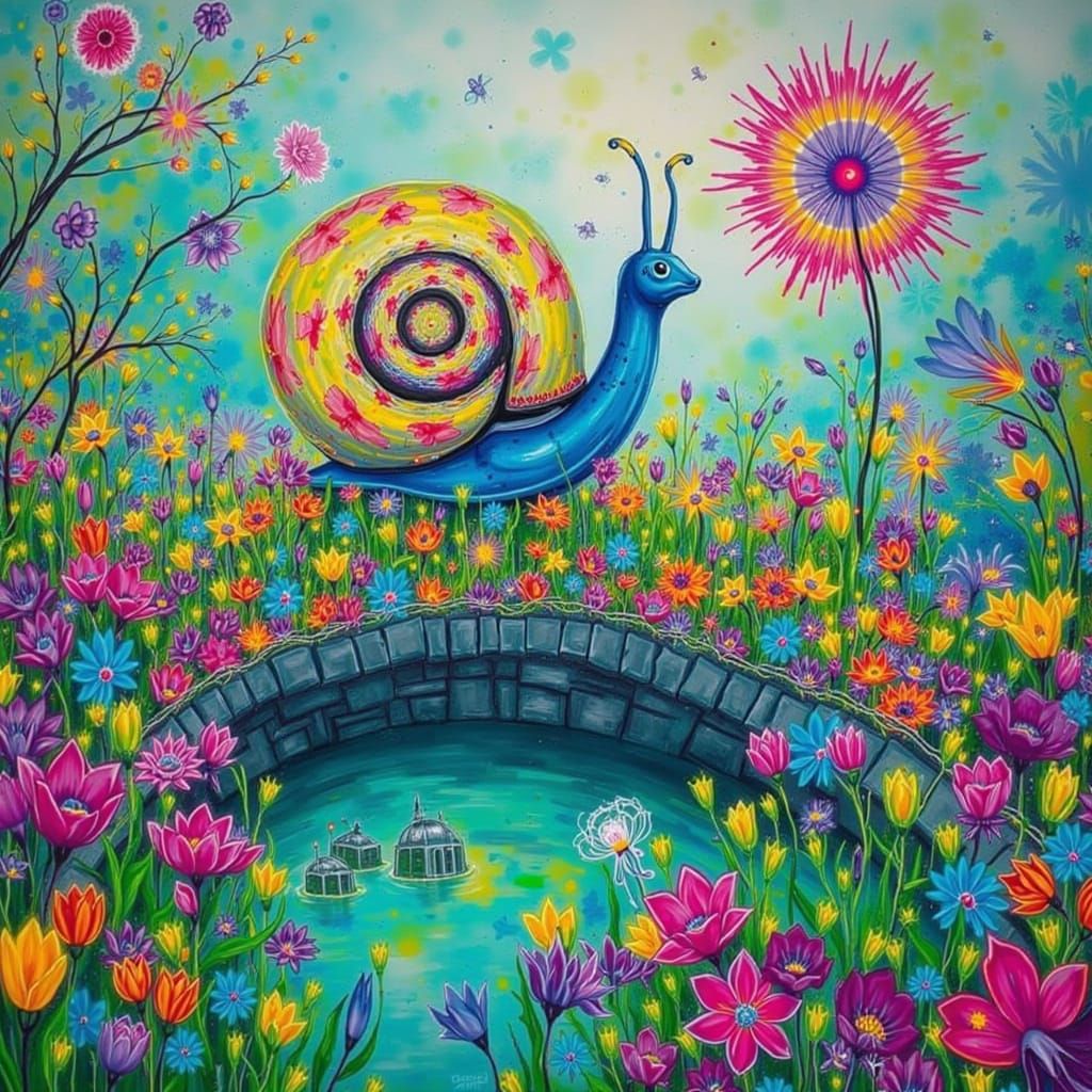 <lora:BLOOMING VIBRANT:1.0> Giant snail