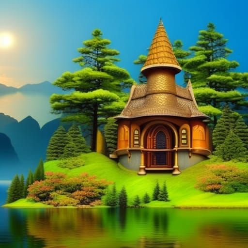 Enchanted castle on the lake.