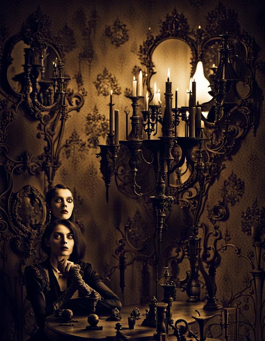 goth fashion model. photographs in the style of m. c. escher...