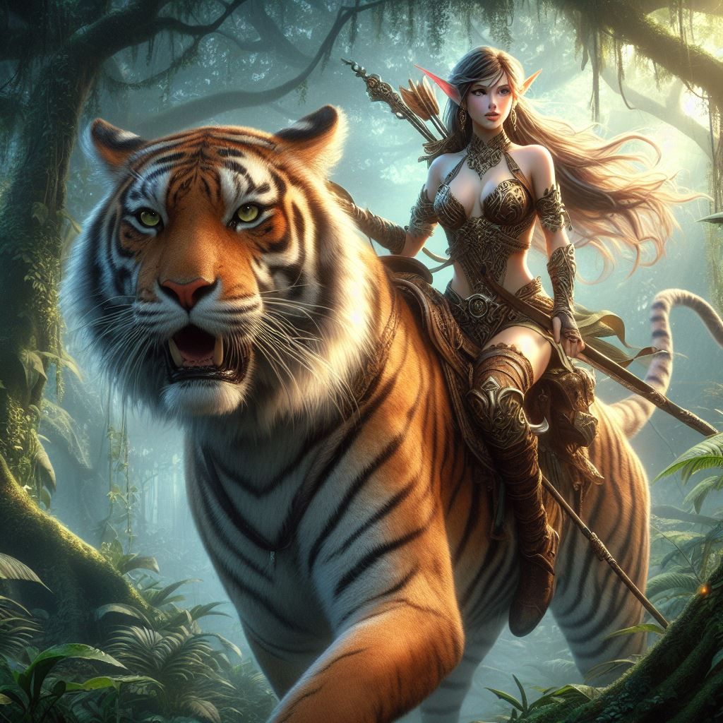 Elf Warrior atop Majestic Tiger